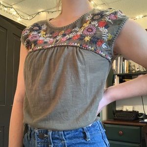 Hollister Olive Embroidered Blouse